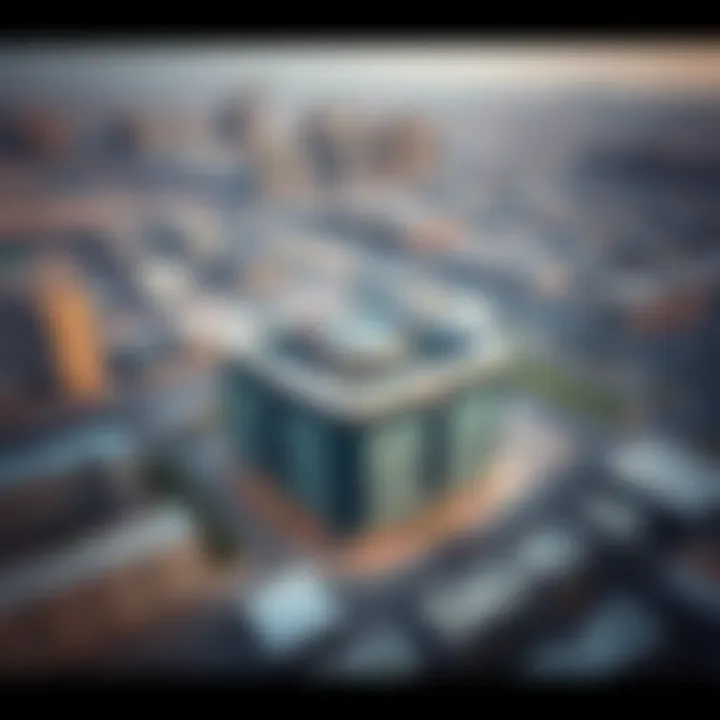 Aerial view of the AB Centre al Barsha location amidst Dubai skyline