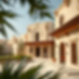 Traditional architecture of Al Jazeera Al Hamra Heritage Village showcasing coral stone buildings