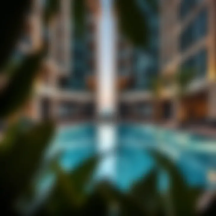 Luxurious amenities surrounding Al Salam Tower, including a pool and gym