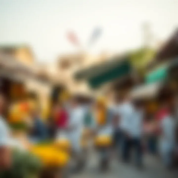 Vibrant marketplace scene within Al Seef Village bustling with activity