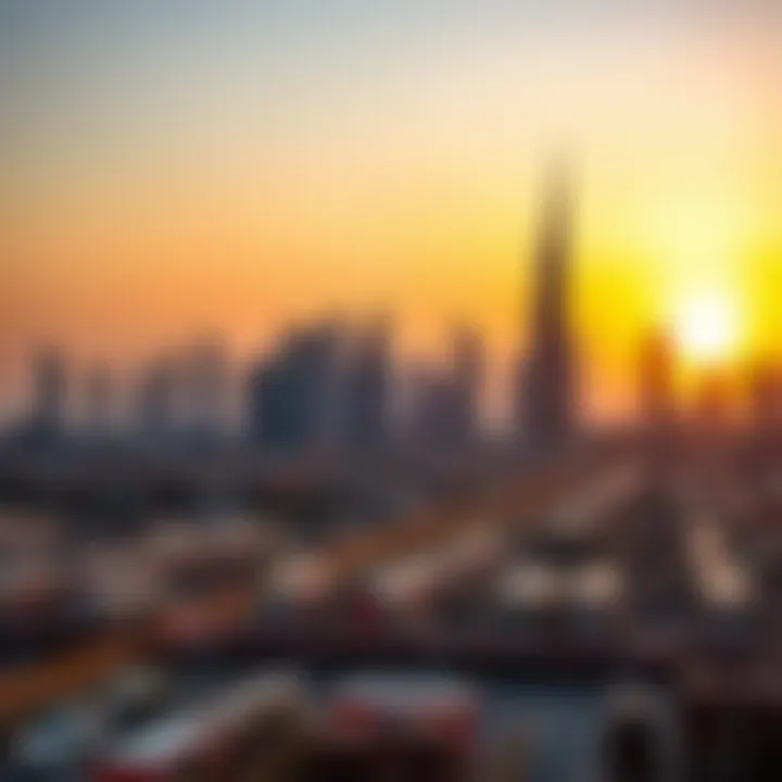 Dubai Skyline at Sunset A scenic view of Dubai skyline during sunset