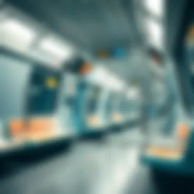 An interior shot of a modern Blue Line Metro train in Dubai