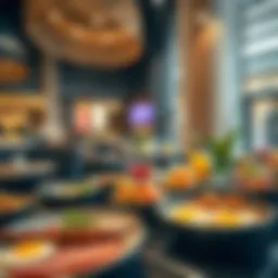 A vibrant breakfast spread featuring international dishes