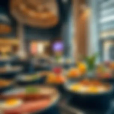 A vibrant breakfast spread featuring international dishes