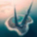 Aerial Perspective of Burj Kayan Aerial view of Burj Kayan showcasing its unique twisting design