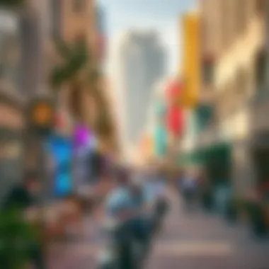 Vibrant Street Life in Business Bay Vibrant street life in Business Bay with cafes and shops