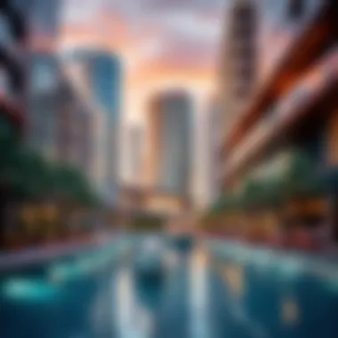 Architectural Brilliance of Canal Walk Dubai Stunning architectural view of Canal Walk Dubai showcasing modern design