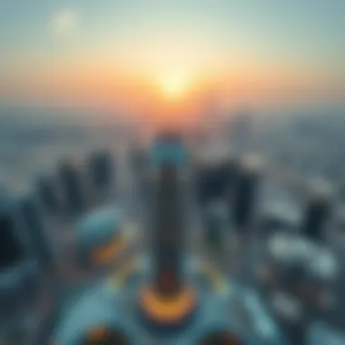 Aerial Perspective of Ceil Tower Aerial view of Ceil Tower surrounded by Dubai's urban landscape