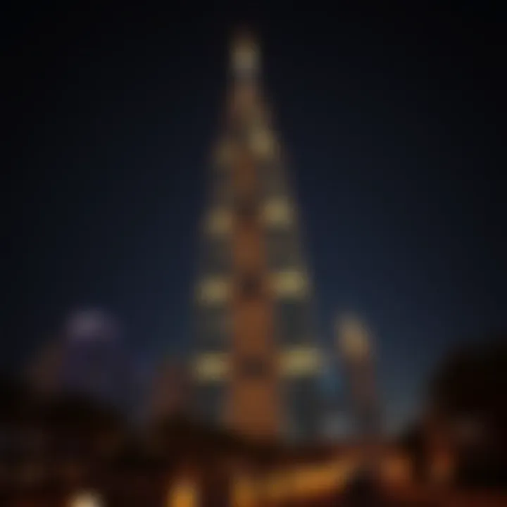 The Ceil Tower illuminated at night, showcasing its grandeur