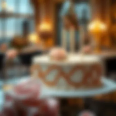 Elegant anniversary cake displayed at a lavish event