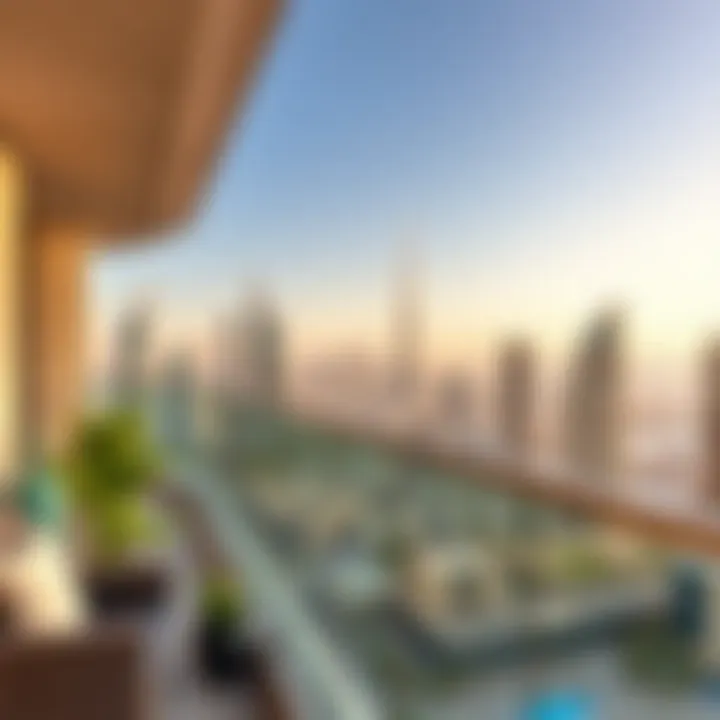 Stunning Skyline View from a Balcony A beautiful view of Dubai's skyline from a rental balcony