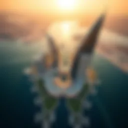 Aerial view of the Damac Canal Crown showcasing its stunning architecture