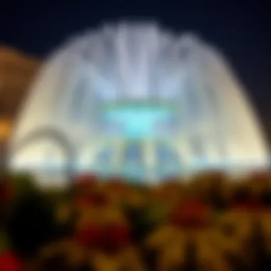 Illuminated Dancing Fountain at Night A stunning view of the Dancing Fountain illuminated at night