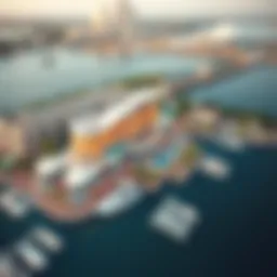 A stunning aerial view of Diamond 6 Marina showcasing its architectural design