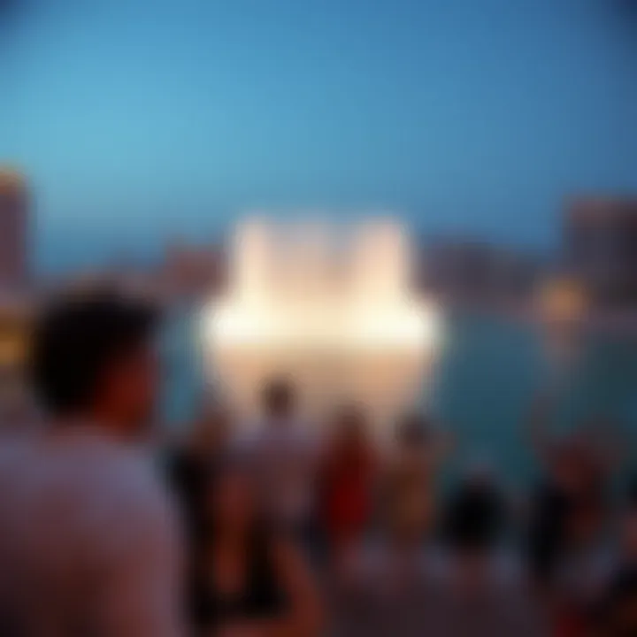 Panoramic view of visitors enjoying the Dubai Fountain show