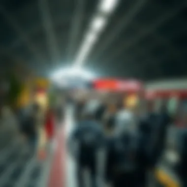 Vibrant Activity at a Red Line Metro Station A bustling station filled with commuters and tourists