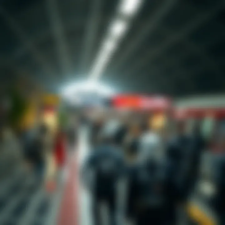 Vibrant Activity at a Red Line Metro Station A bustling station filled with commuters and tourists