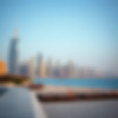 Dubai Skyline Overlooking the Beach View of Dubai skyline from the beach