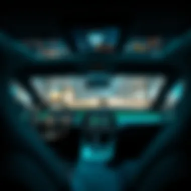 A futuristic dashboard of an electric car showcasing advanced technology and sustainability features