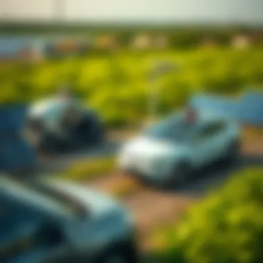 Sustainability in UAE's Electric Vehicle Landscape A green landscape with solar panels and electric cars highlighting sustainable transport solutions
