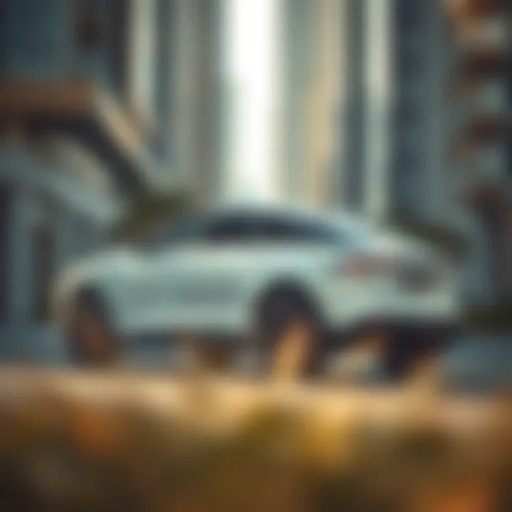 A sleek electric vehicle parked in a modern urban setting in the UAE