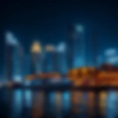 Nightscape of Dubai Creek Harbour Nightscape of Dubai Creek Harbour highlighting the vibrant city life