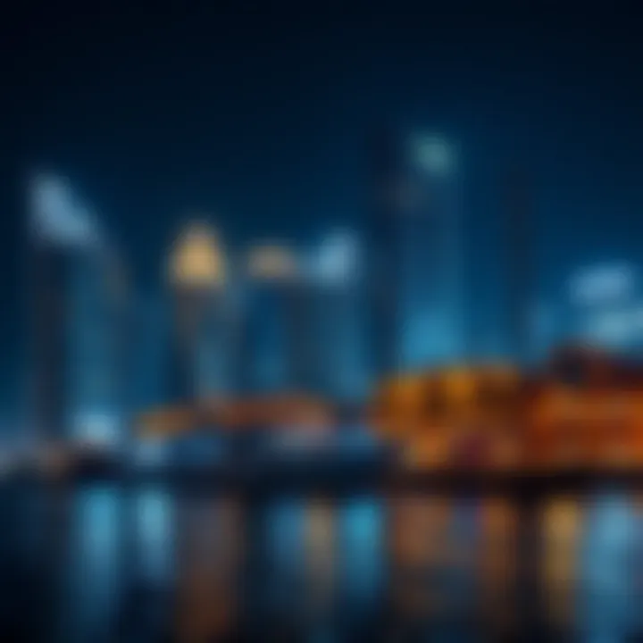 Nightscape of Dubai Creek Harbour Nightscape of Dubai Creek Harbour highlighting the vibrant city life