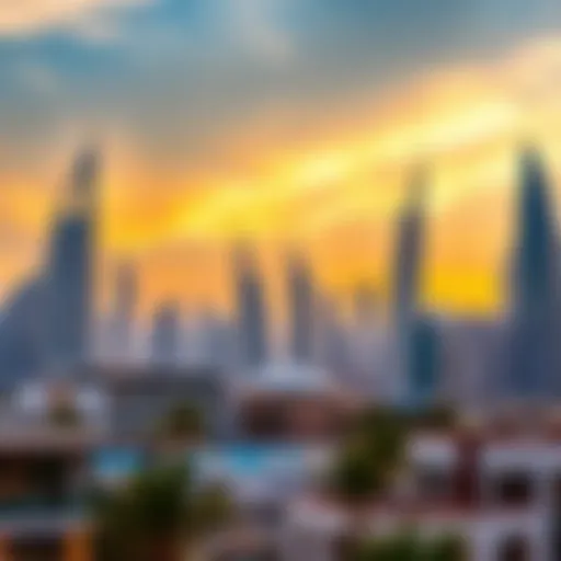 Dubai's Luxury Real Estate Skyline Skyline of Dubai showcasing luxury real estate developments