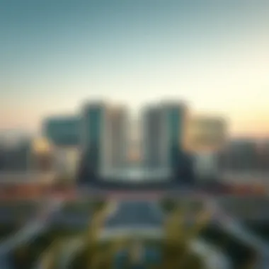 Stunning Architectural Landscape of Al Khail Gate Panoramic view of Al Khail Gate showcasing modern architecture