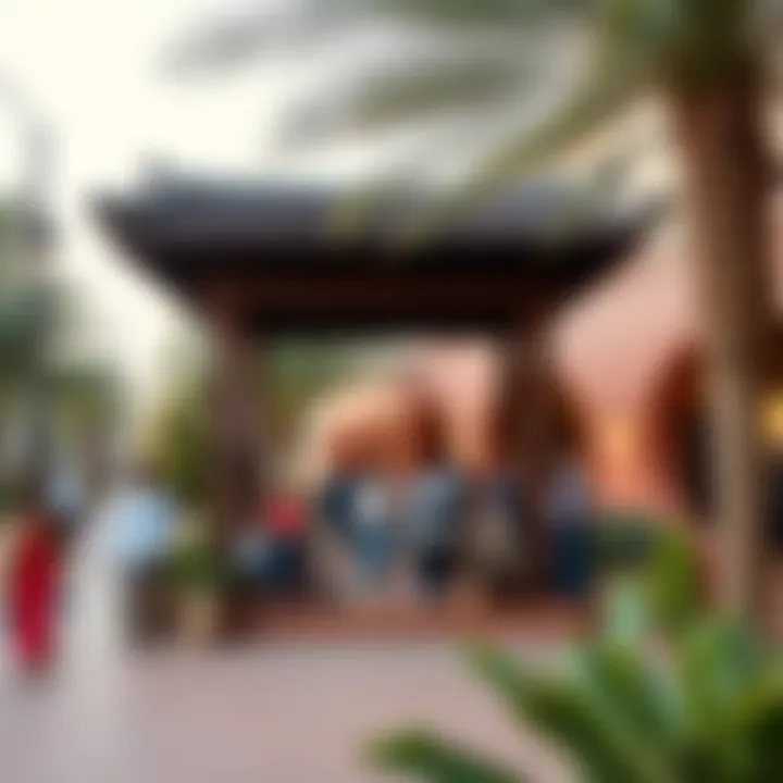 Community gathering spot at Al Khawaneej Walk with cultural elements