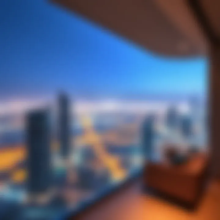 Panoramic view from Binghatti Horizon balcony overlooking Dubai skyline