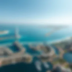 Aerial view of Blue Waters Bay showcasing the luxury residences and iconic landmarks.