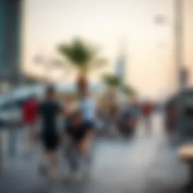 Vibrant lifestyle scene at Bluewaters Island promenade