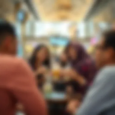 Social Moments with Boba A group enjoying boba tea in a lively Dubai Mall setting