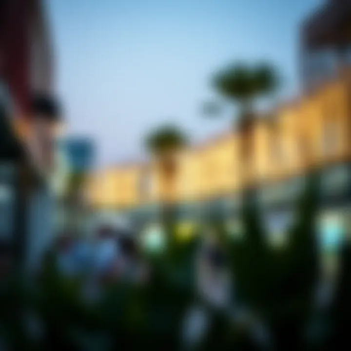 Lively Evening Ambiance at BoxPark Evening lights illuminating the BoxPark area, creating a lively ambiance