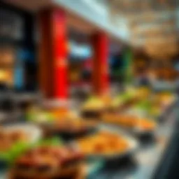 A vibrant display of diverse dishes from Sahara Centre restaurants showcasing international cuisines.