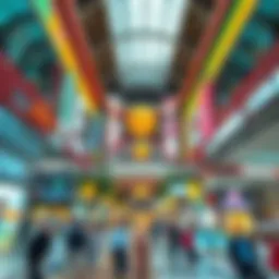 A panoramic view of a bustling shopping center in Deira