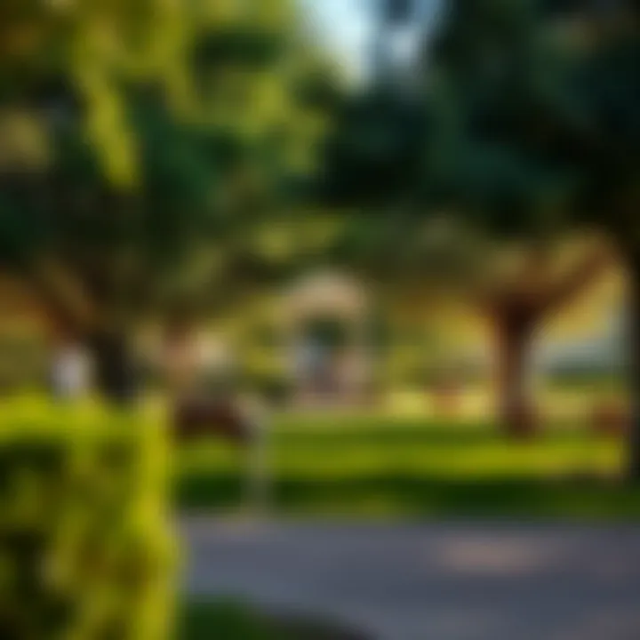 A serene picnic area under shady trees with families relaxing and enjoying their time