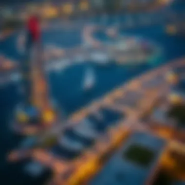 Waterfront in Business Bay Aerial view of Business Bay highlighting the waterfront