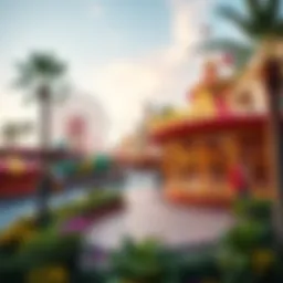 A vibrant view of Dubai Parks showcasing various attractions