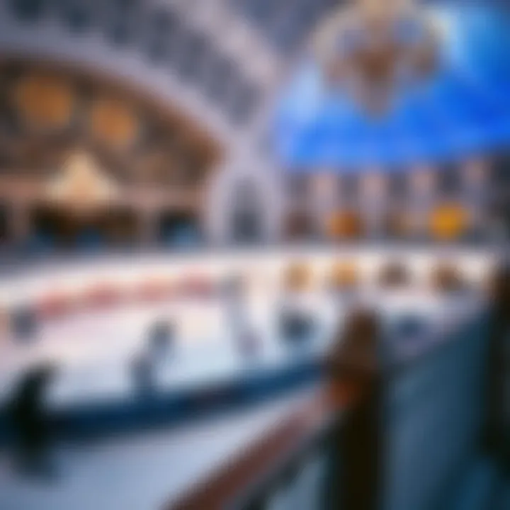 Close-up of the intricate design elements surrounding the ice skating rink