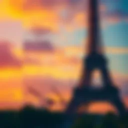 A breathtaking view of the Eiffel Tower against a sunset sky