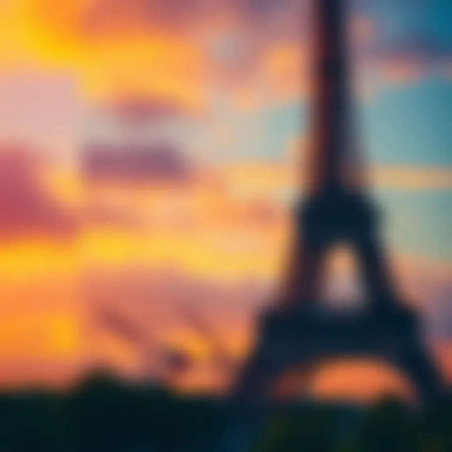 A breathtaking view of the Eiffel Tower against a sunset sky