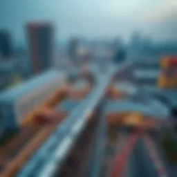 Aerial view of International City Metro stations showcasing modern architecture
