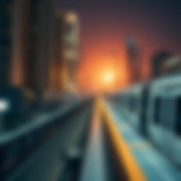 Integration of Metro in Urban Landscape Artistic representation of the metro's integration within Dubai's urban landscape