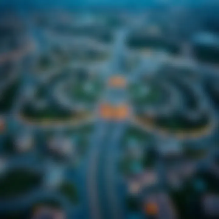 Aerial view of Jumeirah Village Circle showcasing its layout and greenery