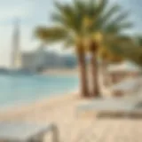 Tranquil view of a ladies beach in Dubai with sun loungers