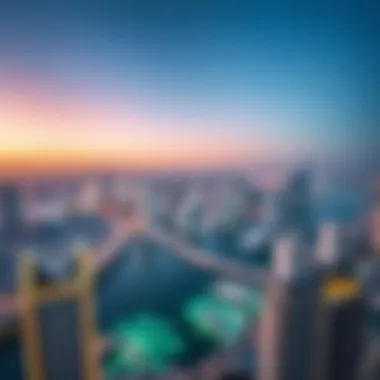 Stunning Panorama from Marina Towers Panoramic view from Marina Towers overlooking Dubai Marina and skyline