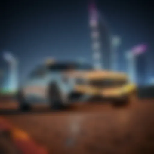 Mercedes-Benz Elegance in Dubai Sleek Mercedes-Benz model against Dubai skyline