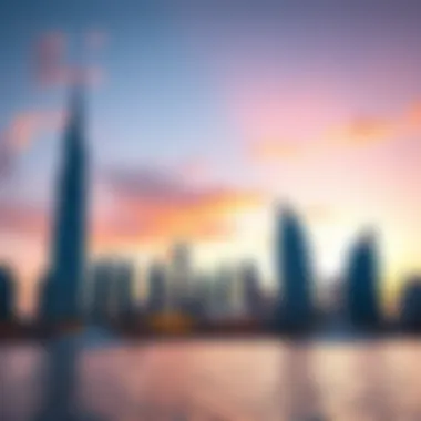 Vibrant view of Business Bay skyline at sunset